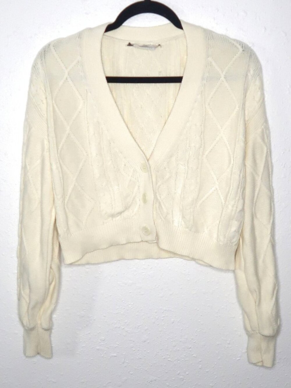 Love Bonito Cream Cable-Knit Button Crop Cardigan
